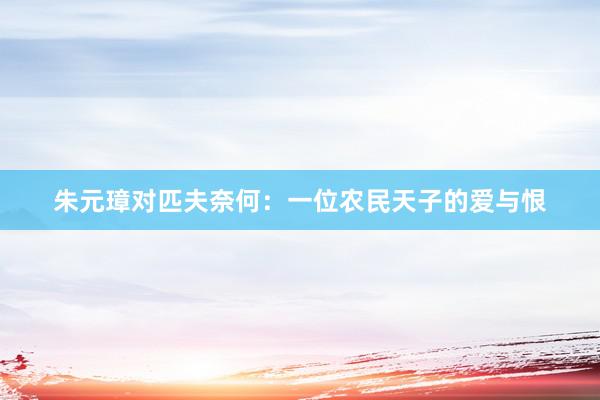 朱元璋对匹夫奈何：一位农民天子的爱与恨